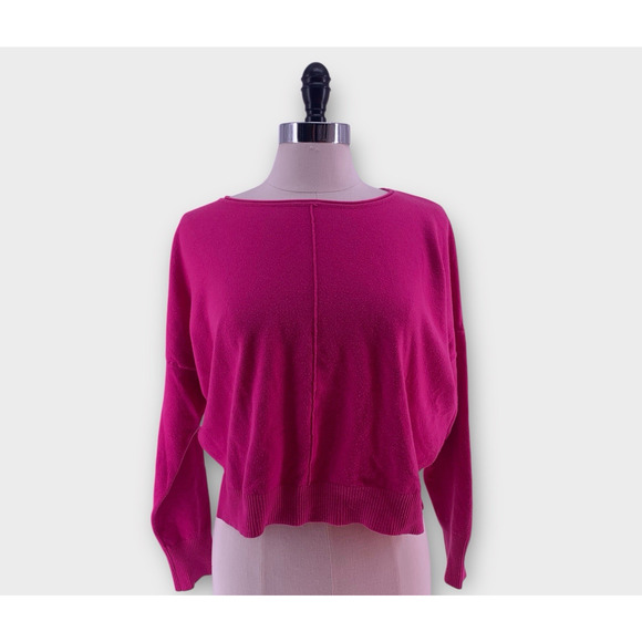 Dreamers By Debut Hot Pink Soft Crop Sweater Top Lightweight S/M - Picture 9 of 9